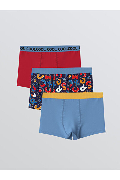 LC Waikiki LCW Kids nyomott mintás fiú boxer alsónadrág 3 darabos szett (W5)