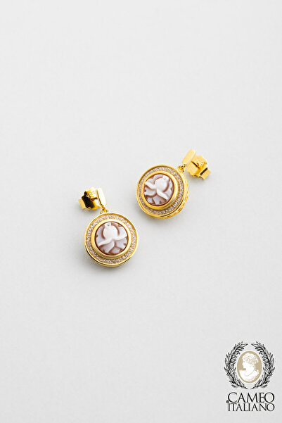 So CHIC... Cameo Italiano 18 Ayar Sarı Altın Kaplama Gümüş Çiçek Küpe