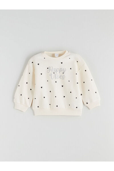 LC Waikiki Ecru Crew Neck Girls' Sweatshirt and Sweatpants