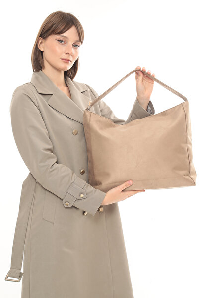 besmoda Women's Beige Suede Shopper Bag