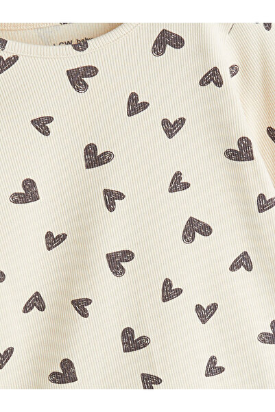 LC Waikiki Σετ πιτζάμες για κοριτσάκι με στάμπα μπεζ καρδιά