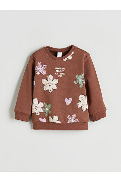 LC Waikiki Crew Neck Floral Girl's Thick Sweatshirt