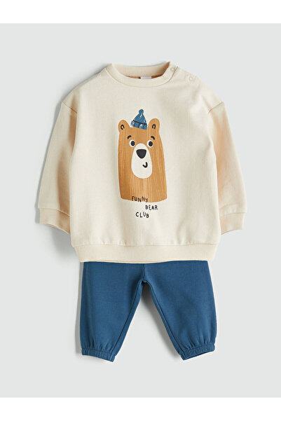 LC Waikiki Bej Ayı Baskılı Erkek Bebek Eşofman Takımı