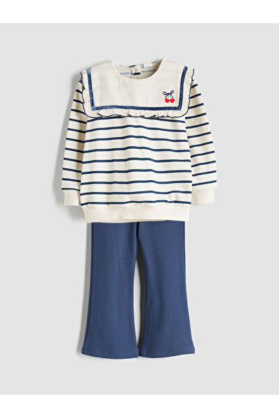 LC Waikiki Navy Blue Baby Collar Printed Girl's Sweatshirt and Leggings 2-Pie...
