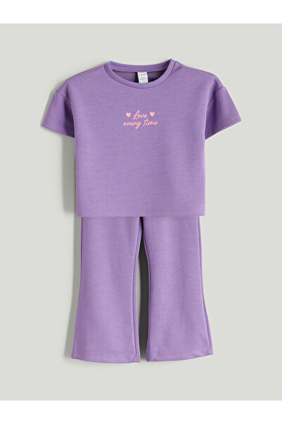 LC Waikiki Vizyon New Season Crew Neck Printed Girls' T-Shirt and Pants 2-Pie...