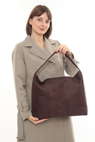 besmoda Women's Brown Suede Shopper Bag