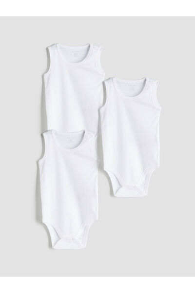 LC Waikiki Ecru Basic Baby Boy Snap Fastener Bodysuit 3-Pack