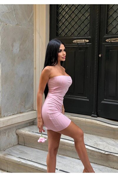 limited black Mini Boy Zirkonyum Taşlı Straplez Elbise