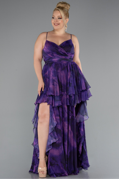 Abiyefon Mor Askılı Yırtmaçlı Uzun Empirme Büyük Beden Abiye ABU5211