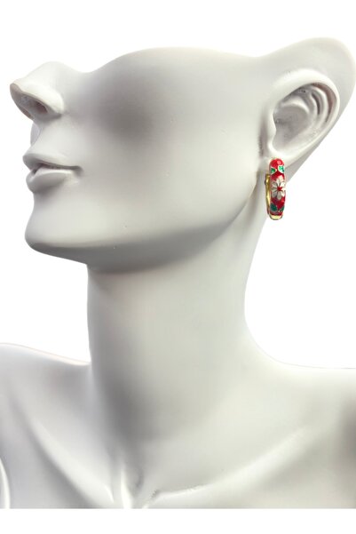 Mazzy Mineli Çiçekli Renkli Halka Çelik Küpe