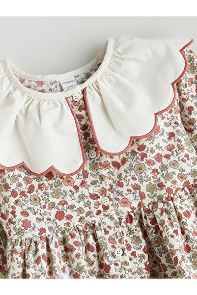LC Waikiki Ekru Bebe Yaka Çiçekli Kız Çocuk Elbise
