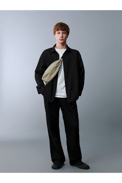 LC Waikiki Black Elastic Waist Linen Blend Young Men's Trousers