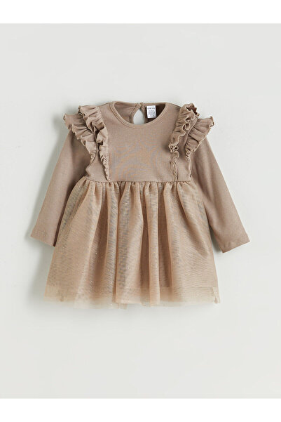 LC Waikiki Kahverengi Bisiklet Yaka Kız Bebek Tütü Elbise