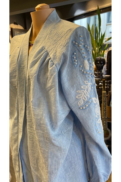 By-esq Women's Stone Embroidered Embroidered Cotton Kimono Pants Double Suit