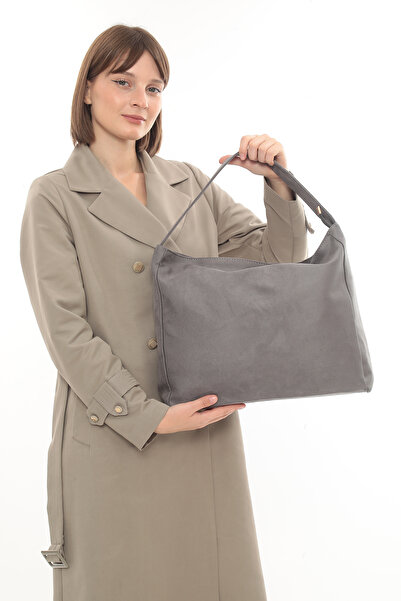 besmoda Women's Gray Suede Shopper Bag