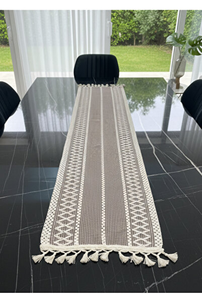 Destiva Home Buldan Handmade Knitted Tassel Shawl Motif Knitted Cotton Runner (35X150 cm)