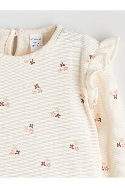 LC Waikiki Peak New Season Crew Neck Floral Print Ruffle Girls' Blouse