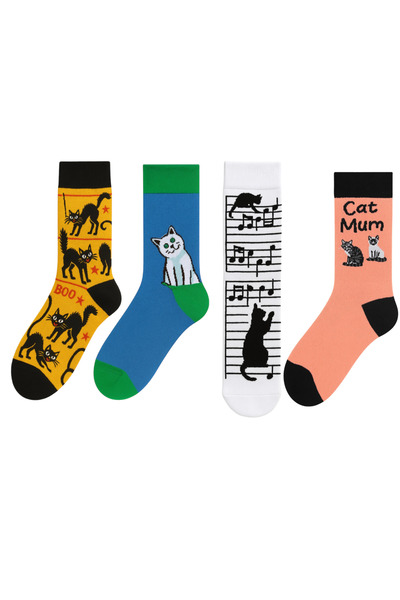 Goma Goma Socks Cat Patterned Set of 4 Colorful Socks
