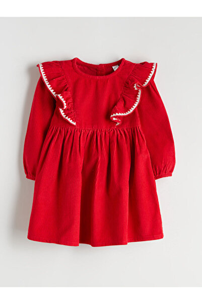 LC Waikiki Red Crew Neck Velvet Girls' Dress