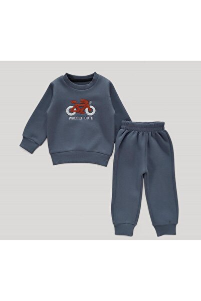 NoveraM Erkek Bebek Alt Üst Takım 9-12-18-24 Ay – 3 İplik Kumaş – Bisiklet Nakışlı