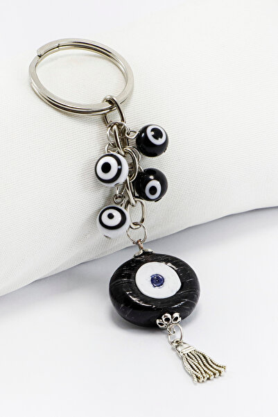 biuti Breloc cu ochi de vacă, din sticlă neagră, cu mărgele Nazar și ciucuri,...