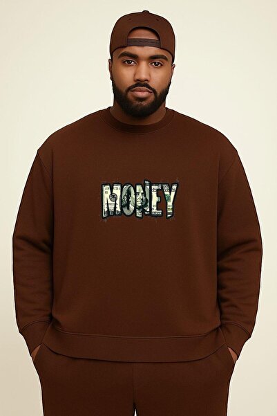 BENROMA Hanorac unisex de mărime mare, cu 3 fire, din bumbac pieptănat, cu im...