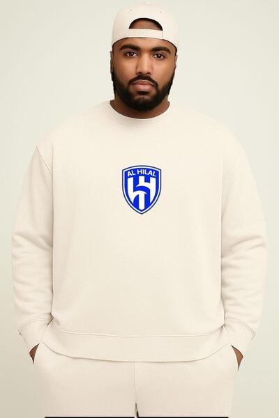 BENROMA Φούτερ μεγάλου μεγέθους unisex με στάμπα AL HILAL με 3 νήματα χτενισμένο βαμβάκι