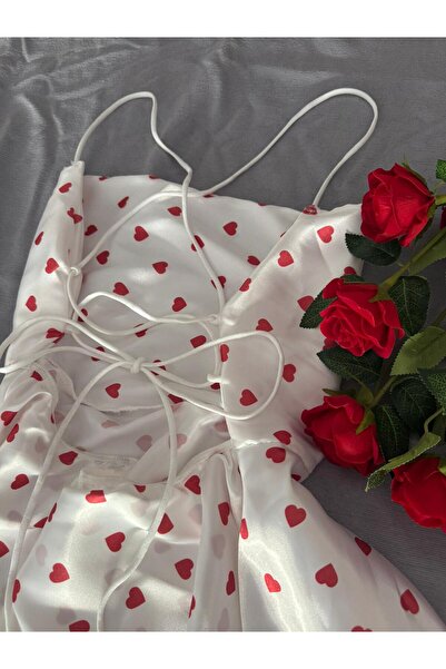 MH Moony Homewears Gifona Heart Patterned Back Tie Satin Nightgown