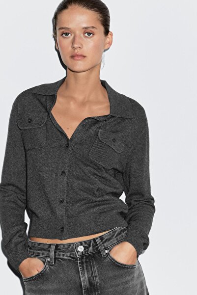 Massimo Dutti Cep detaylı yünlü hırka