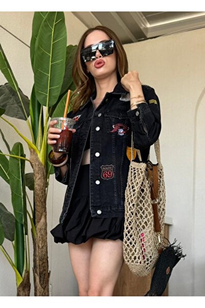 boutich ÖZEL TASARIM PATCHWORK NAKIŞLI DENİM CEKET – KADIN (EL YAPIMI & TEK ADET)