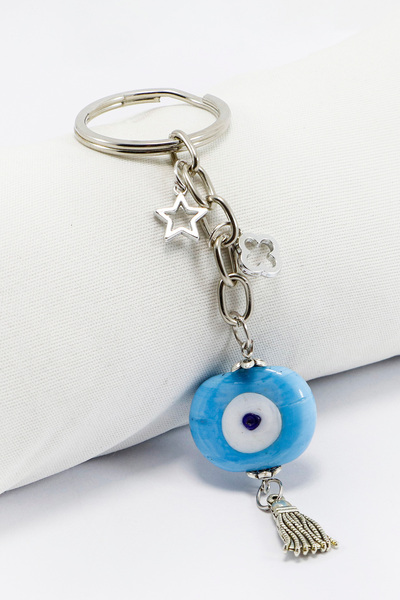 biuti سلسلة مفاتيح بحلقة فضية وشراشيب زرقاء، زينة لحقيبة الهدايا
