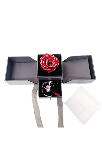 velve Cutiuta cu trandafir criogenat si pandantiv, rosu, Rosu