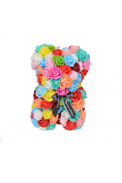 velve Ursulet floral multicolor din Trandafiri 25 cm, decorat manual, cutie c...