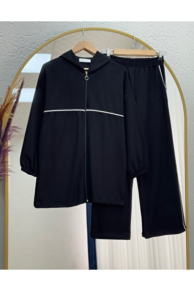 BENAHOLL طقم بنطلون من قطعتين مع فواصل مخططة من دورينا - MF1811 أسود