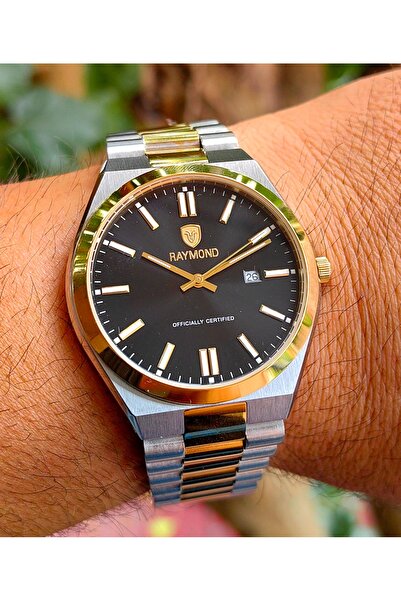 Raymond Gold Black Detailed Steel Men's Wristwatch