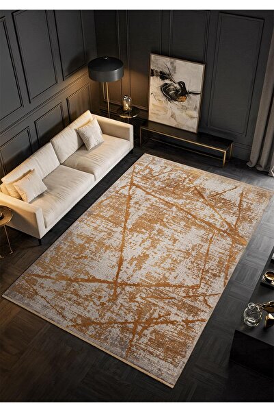 Karmen Halı Art AT001S Sarı Halı Modern Desen Triko Akrilik Viskon Boyama Yük...