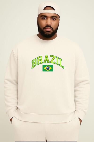 BENROMA Φούτερ μεγάλου μεγέθους unisex με 3 νήματα χτενισμένο βαμβάκι με βραζιλιάνικο στάμπα