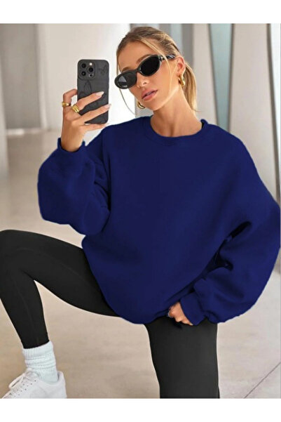 MOONBULL Hanorac moale din bumbac pieptănat, cu gât crewneck, cu 3 fire, de c...