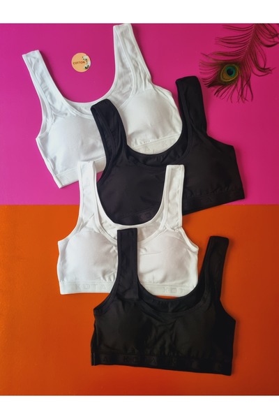 Demirsa Boutique Cotton Combed Cotton 4-Piece Black and White Color Removable and Attachable Padded Women's Bustier