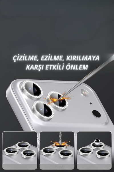 Evax [Taşlı] iPhone 17 Pro Max / 17 Pro Uyumlu Taşlı Çerçeveli Cam Kamera Lens Koruyucu