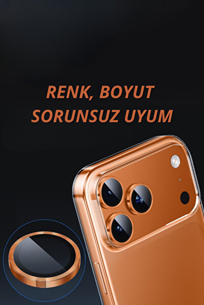 Evax [Metal] iPhone 17 Pro Max / 17 Pro Uyumlu Kozmik Turuncu Metal Çerçeveli Cam Kamera Lens Koruyucu