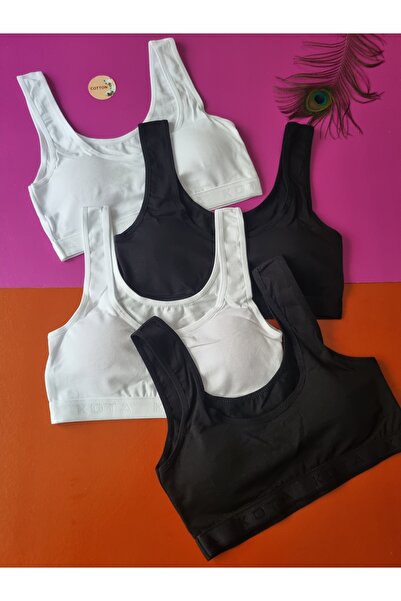 Demirsa Boutique Pamuklu Penye 4'lü Siyah ve Beyaz Renk Çıkarılıp Takılabilir Pedli Kadın Büstiyer