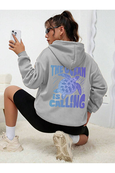 uyguntarz Φούτερ Unisex The Ocean is Calling με στάμπα με σχέδιο Oversize