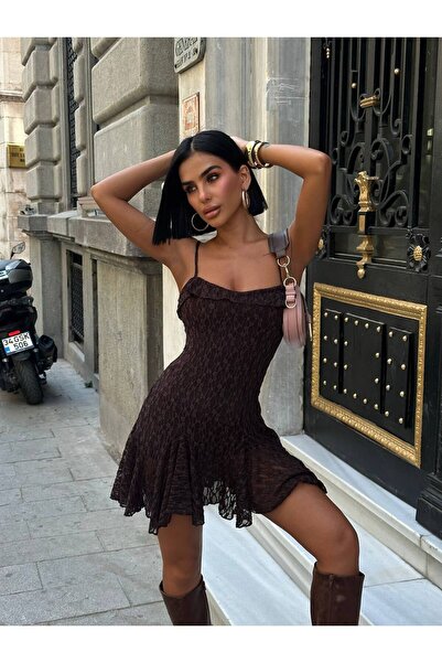 SEVENLINE Kadın Mini Dantelli Fırfırlı Elbise