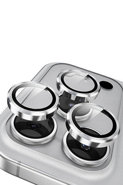 Evax (Metal) iPhone 17 Pro Max / 17 Pro Uyumlu Gümüş Metal Çerçeveli Cam Kamera Lens Koruyucu