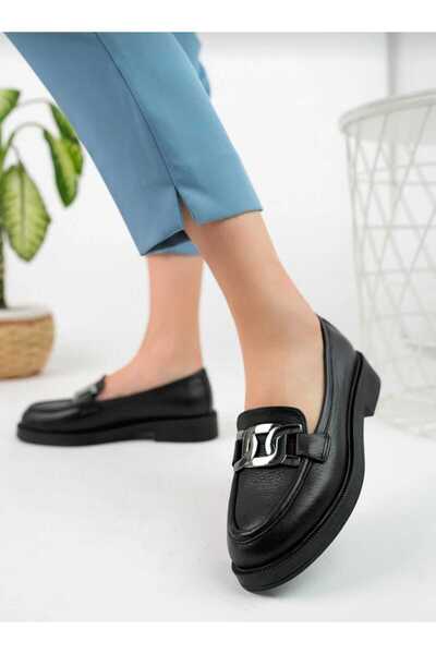 İDOL SHOES HAKİKİ DERİ KADIN TOKALI LOAFER AYAKKABI