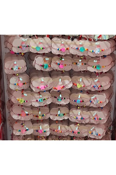 Flippy Martisor Multicolor Bracelet for Kids Random, White-Red String, Wooden Pendants, Martisor Models, Flippy