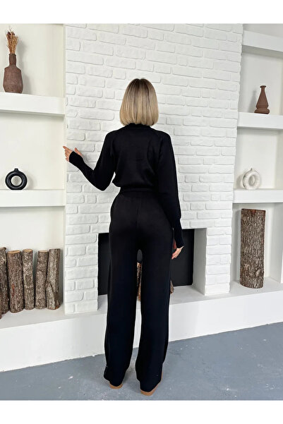 badibadii Női Intersiye Baklava Stone Striped Slit Knit Crop-Pants Női kötöttáru alsó-felső szett