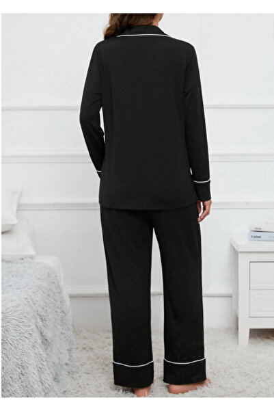 Miss Dünya Lissa Gömlek Yaka Önden Düğmeli Uzun Kol Rahat Form Hamile ve Lohusa Pijama Takımı