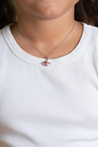 So CHIC... Kırmızı Kuğu 18 Ayar Beyaz Altın Kaplama 33 Cm Gümüş Çocuk Kolye